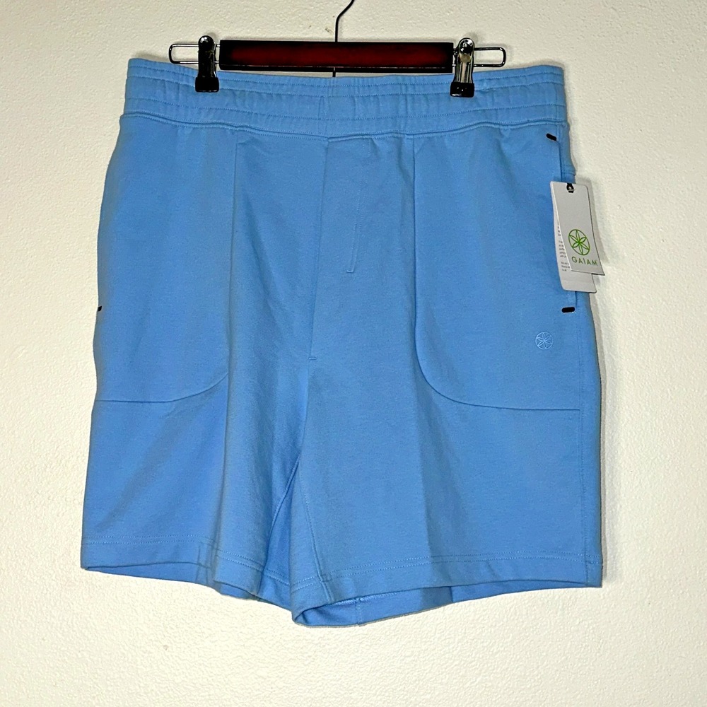 Gaiam Men's Shorts Large Lotus Placid‎ Blue Comfort Fitness NWT